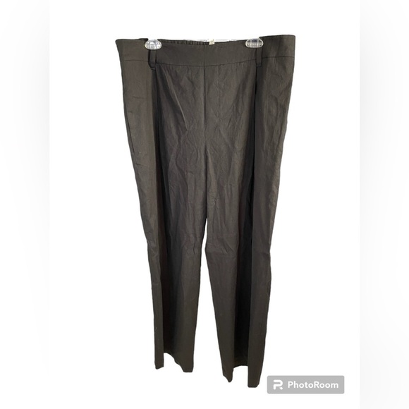 NWT Vince Women’s XL Pleated Front Straight Leg Linen Blend Black Pull On Pants - Picture 2 of 16